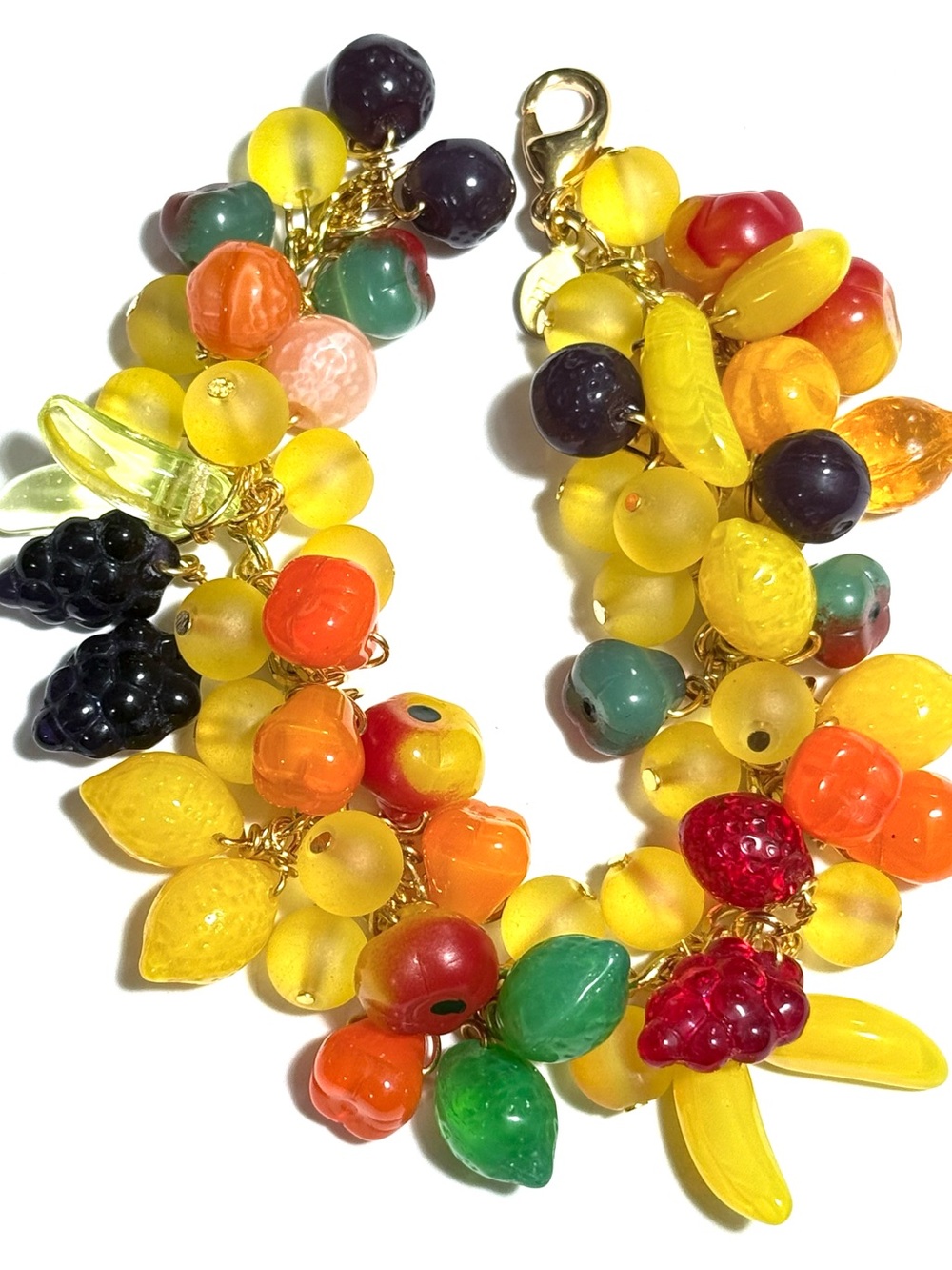 Women’s Bright Colorful Springtime Fruit Charm Bracelet - Yellow, Red & Green